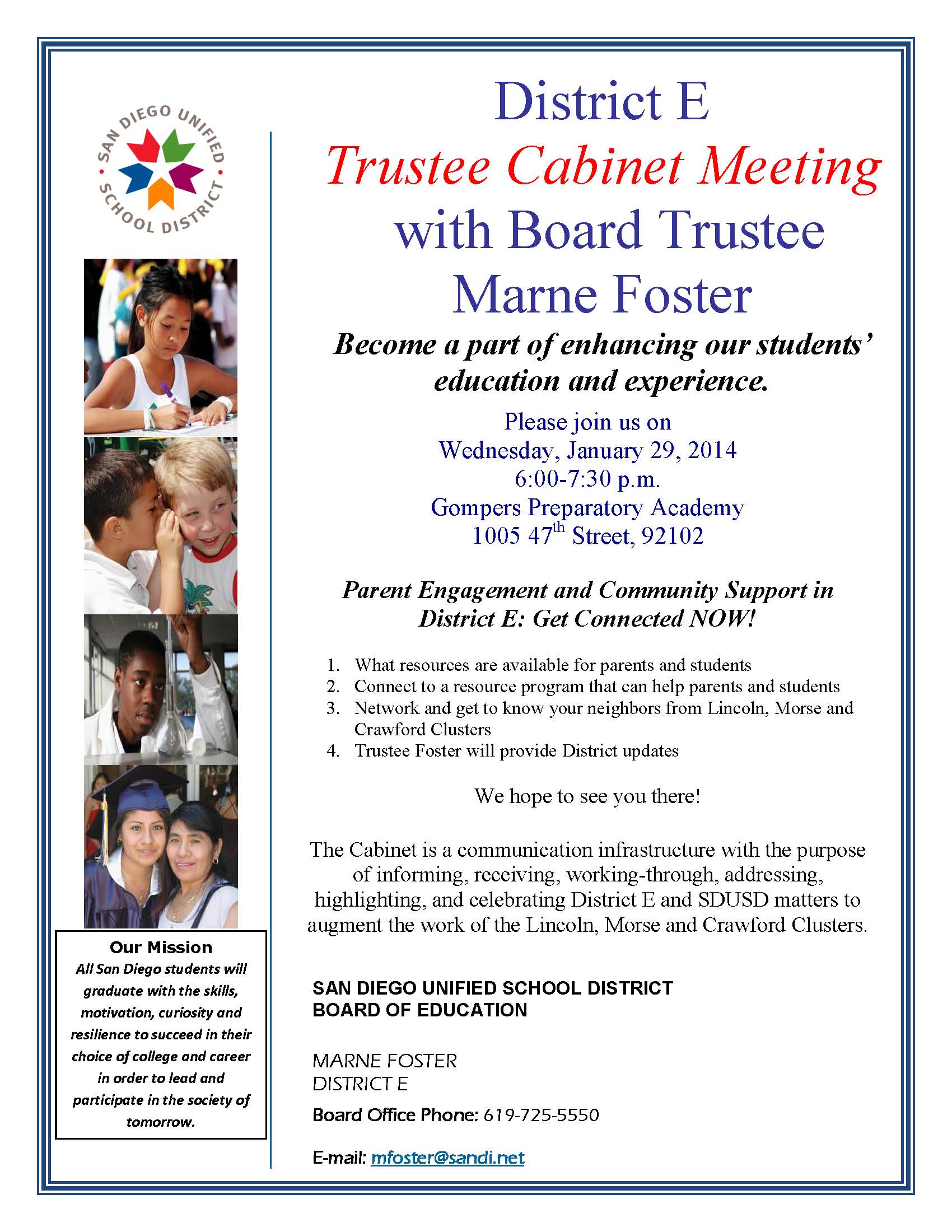 District E Trustee Cabinet Meeting with SDUSD Board Vice President Marne Foster