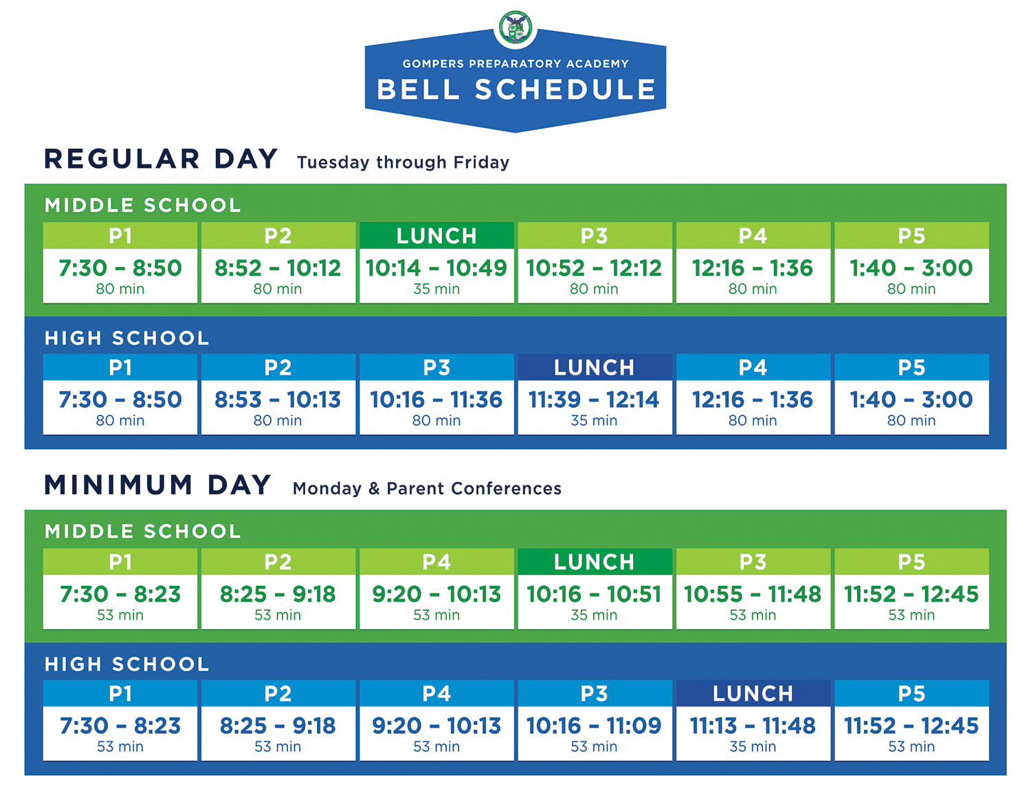 Bell Schedule Gompers Preparatory Academy